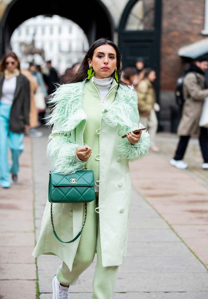 Copenhagen fashion week street style green bag